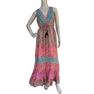 New Bigg Bull by Cam Multicolor  V-Neck Sleeveless Flowy Bohemian Maxi Dress OS